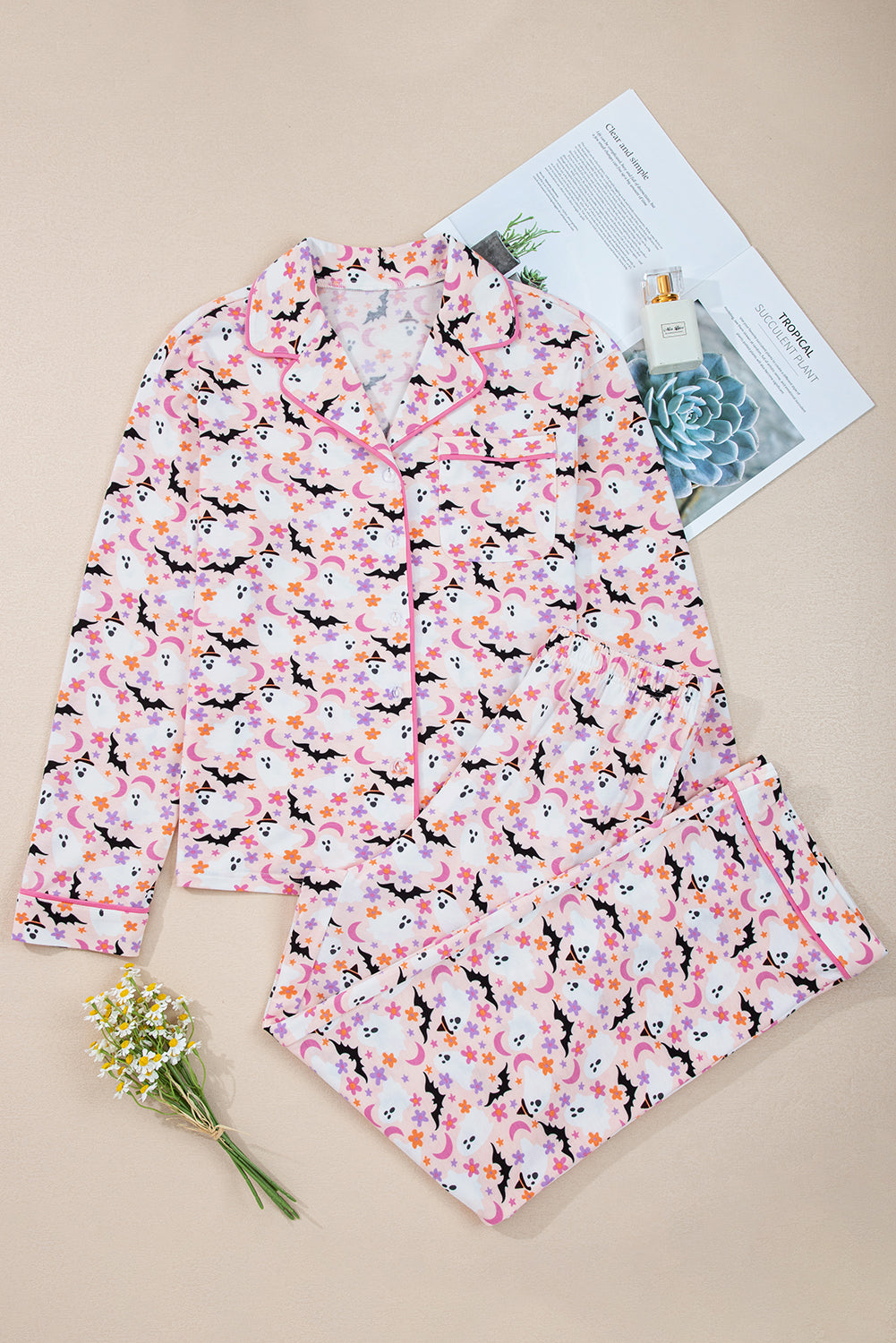 Pink Cute Halloween Ghost Pajama Set