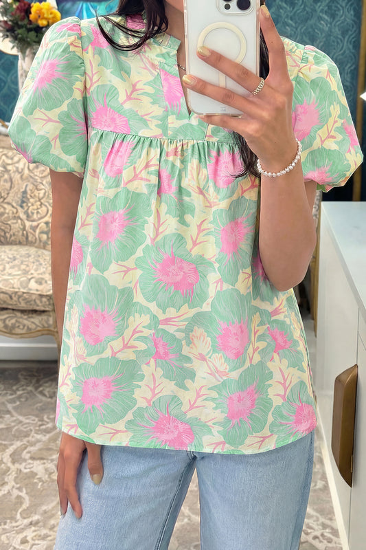 Bubble Sleeve Floral Blouse