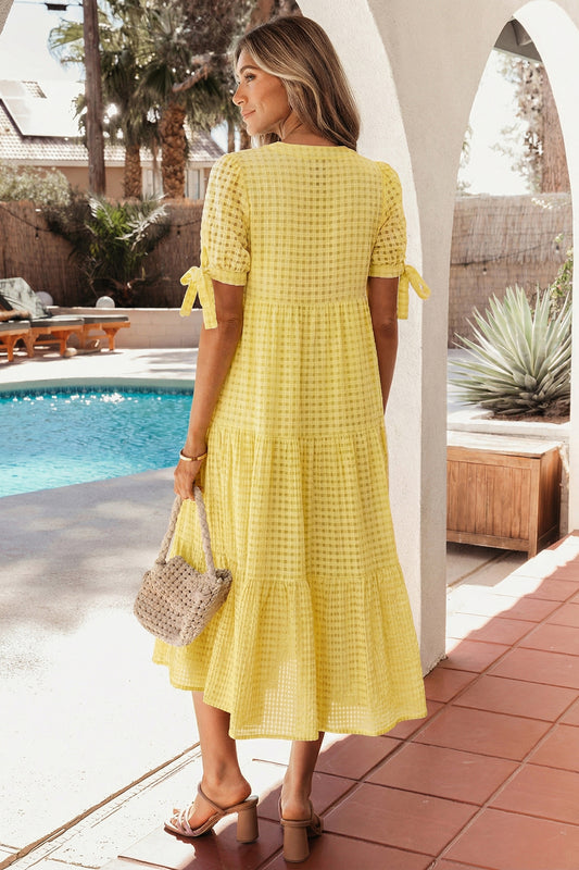 Lattice Textured Tiered Midi Dress