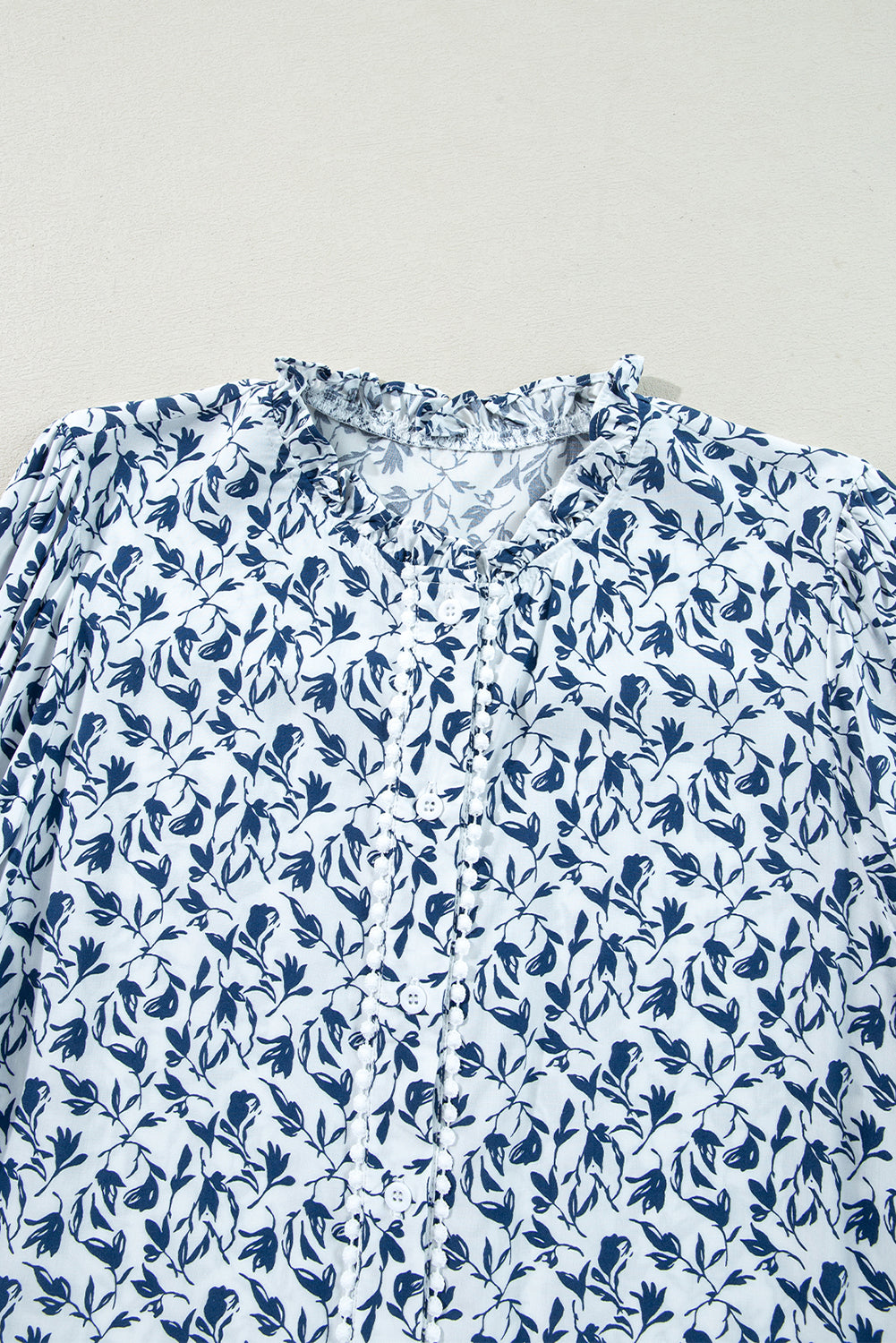 Blue Floral Lace Detail Shirt