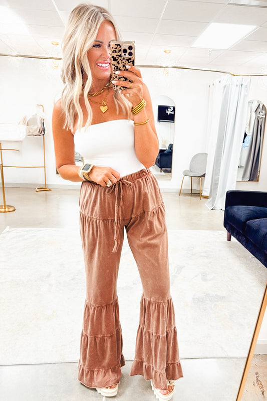 Velvet Tiered Flared Pants