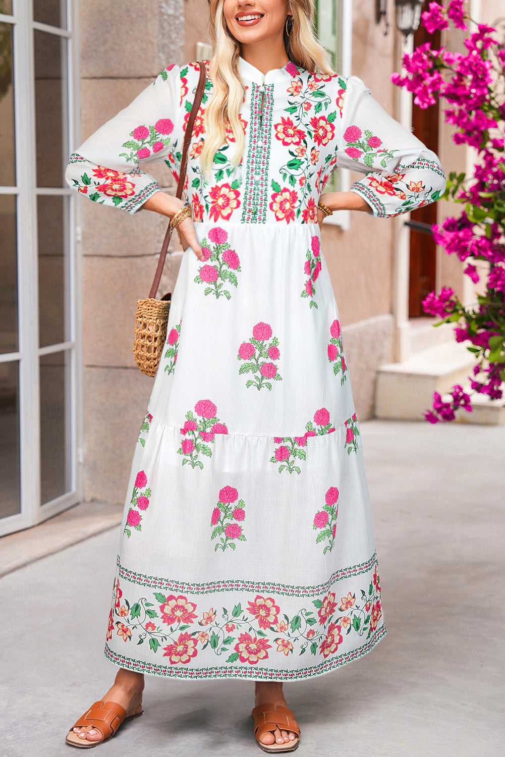 White Floral Tiered Maxi Dress