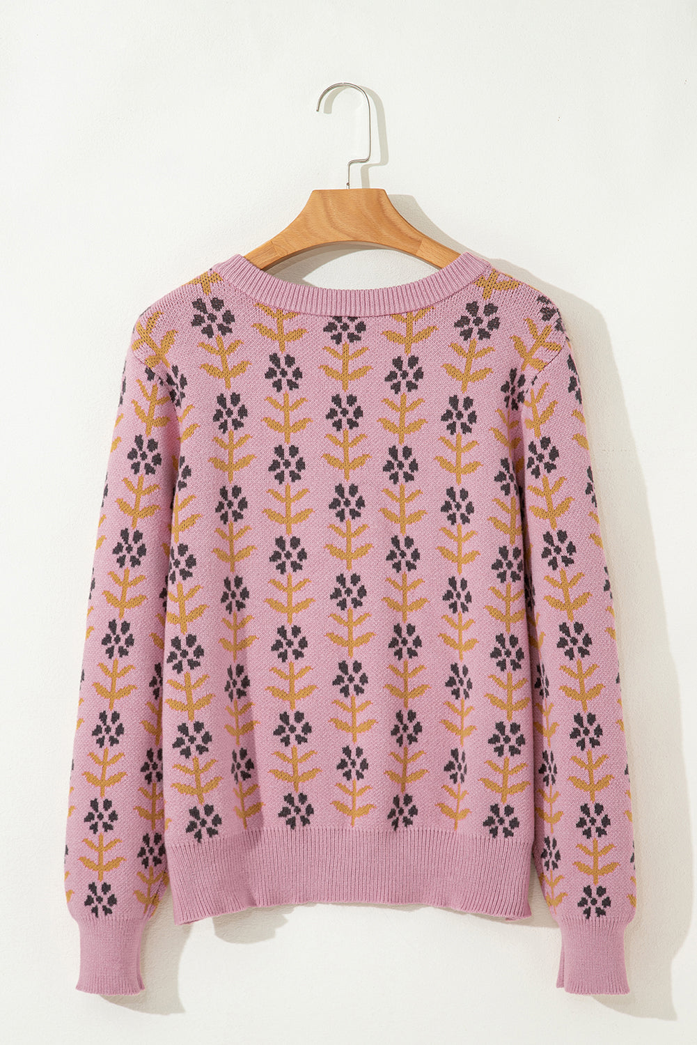 Pink Floral Button Cardigan
