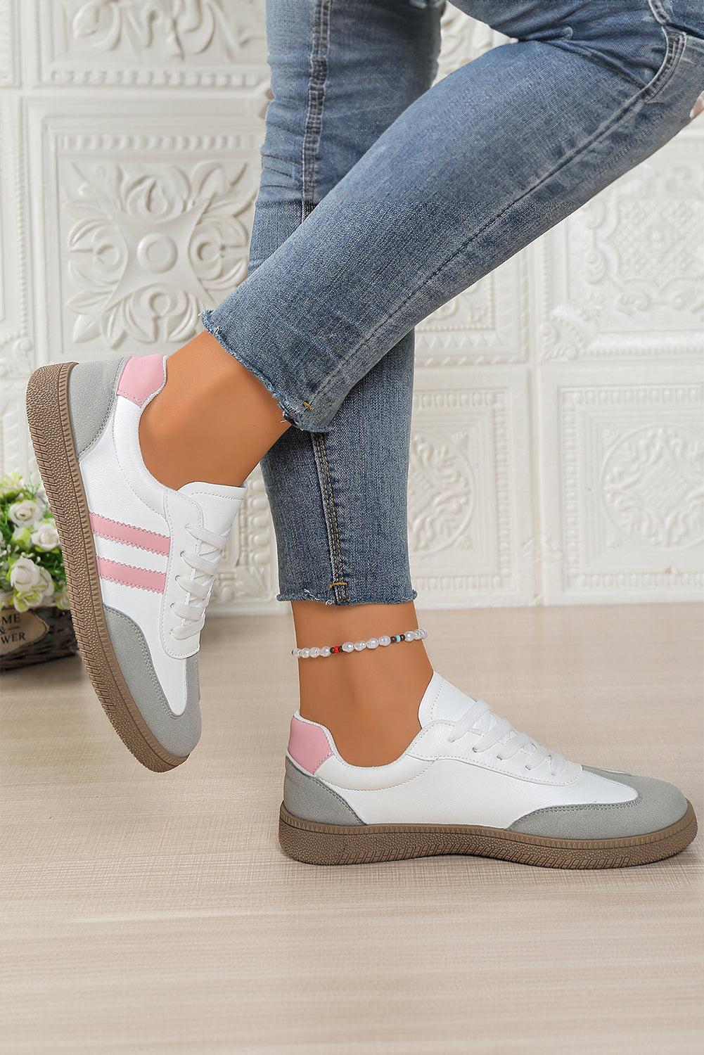Vegan Leather Lace Up Sneakers