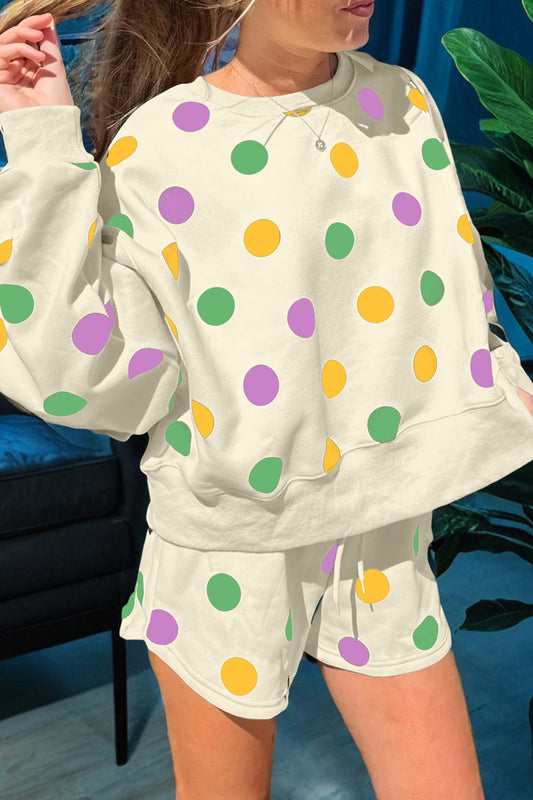 Mardi Gras Polka Dot Shorts Set