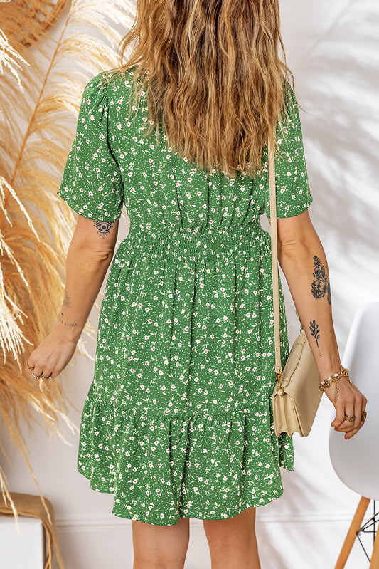 Floral Print Wrap V Neck Dress