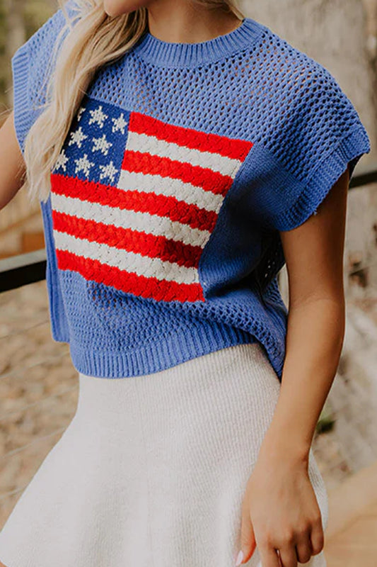 American Flag Short Sleeve Sweater