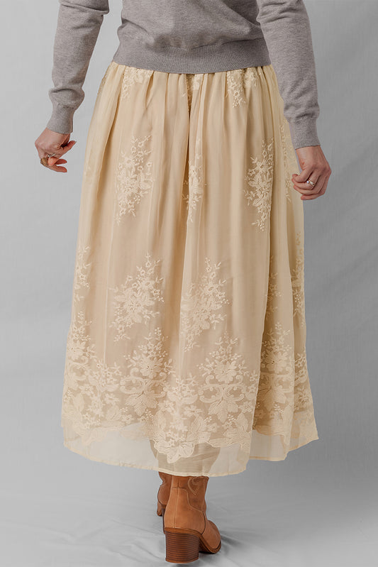 Oatmeal Embroidered Long Skirt