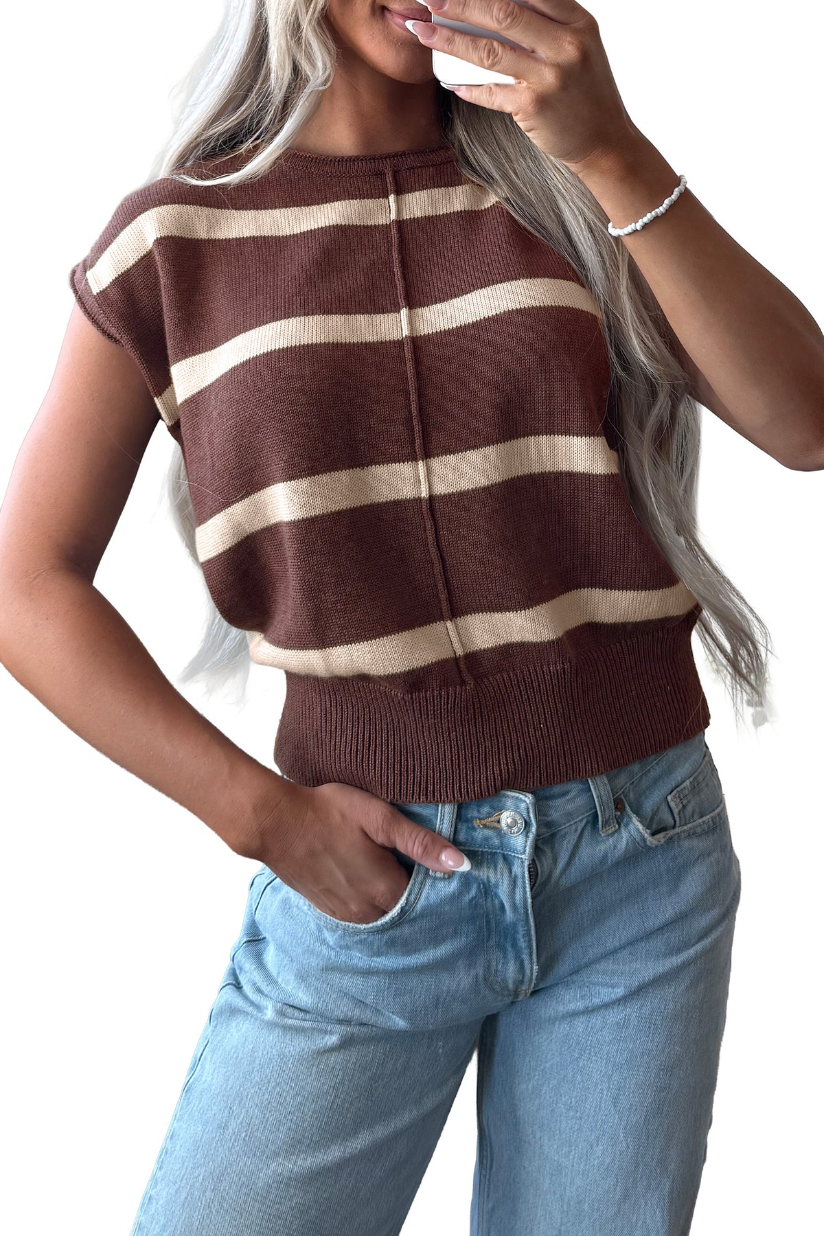 Western Stripe Short Sleeve Sweater