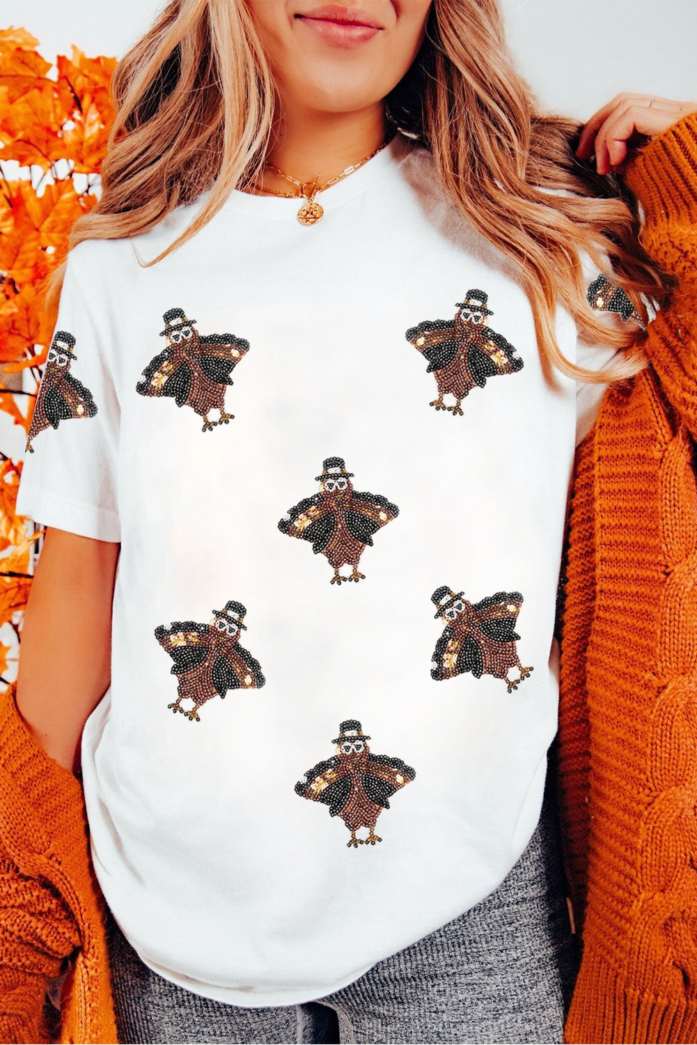 Sequin Turkeys Thanksgiving Tee