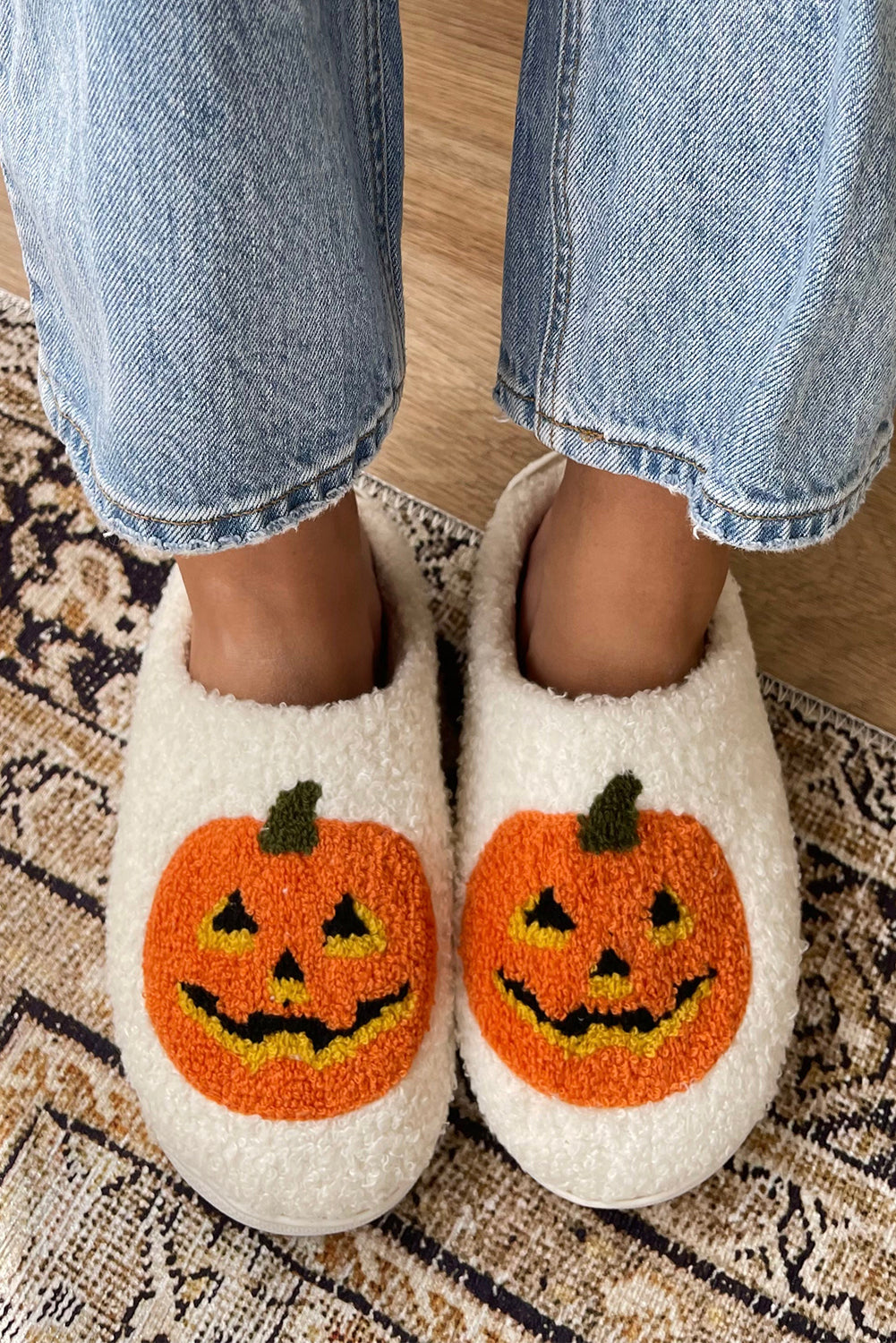 White Halloween Pumpkin Plush Slippers