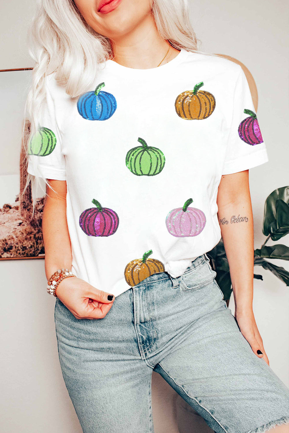 Sequin Pumpkin Patched T Shirt