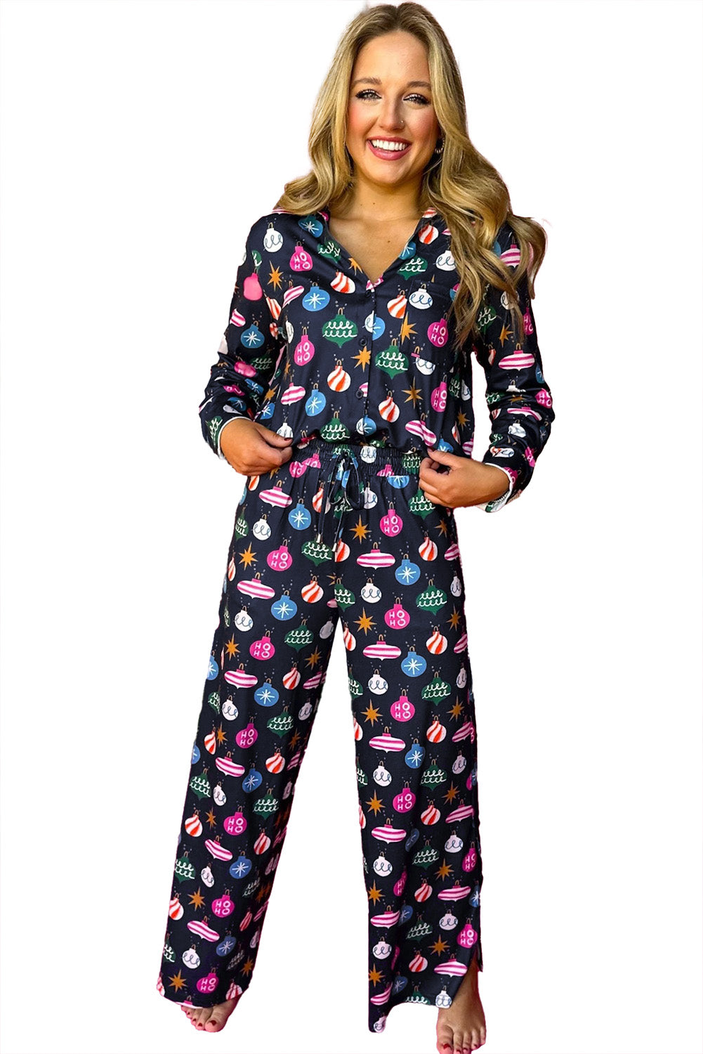 Colorful Christmas Ornaments Pajama Set