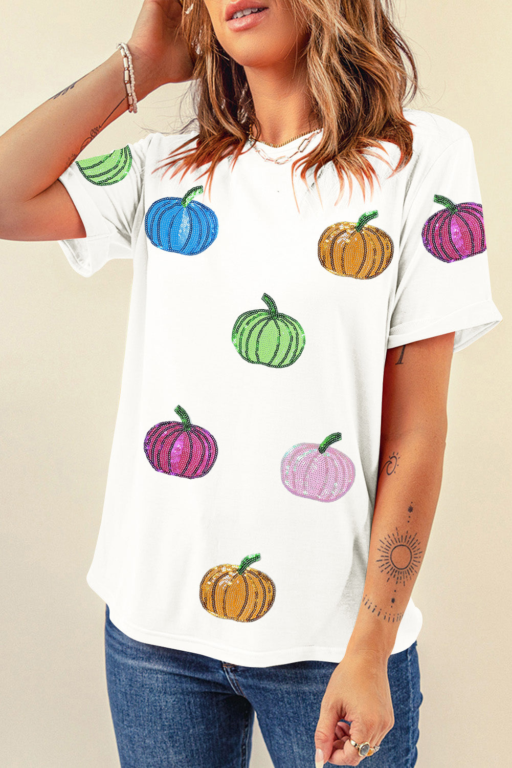 Sequin Pumpkin Patched T Shirt