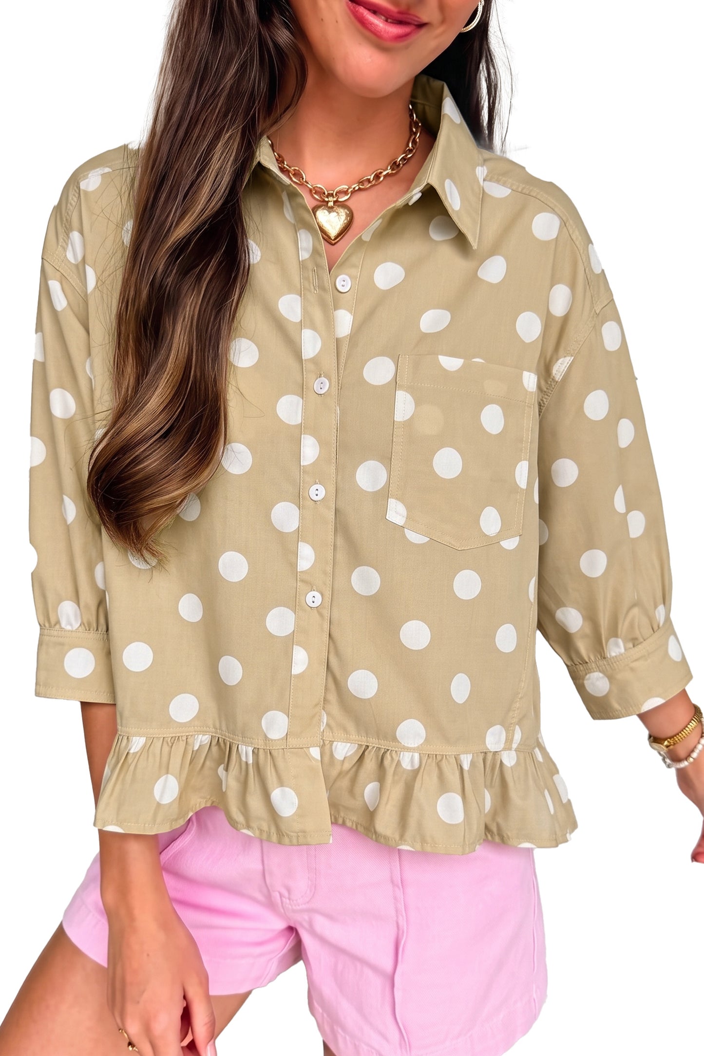 Polka Dot Ruffle Hem Shirt