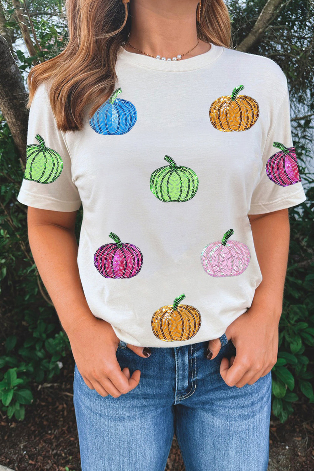 Sequin Pumpkin Patched T Shirt