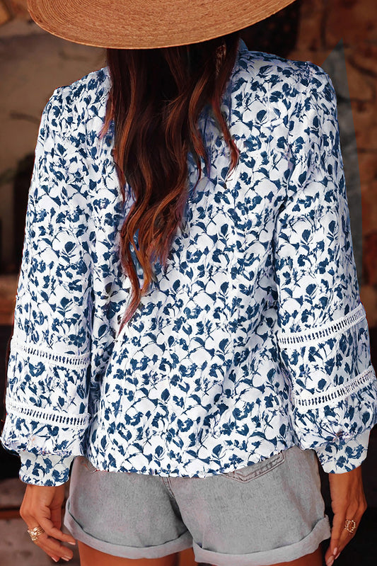 Blue Floral Lace Detail Shirt
