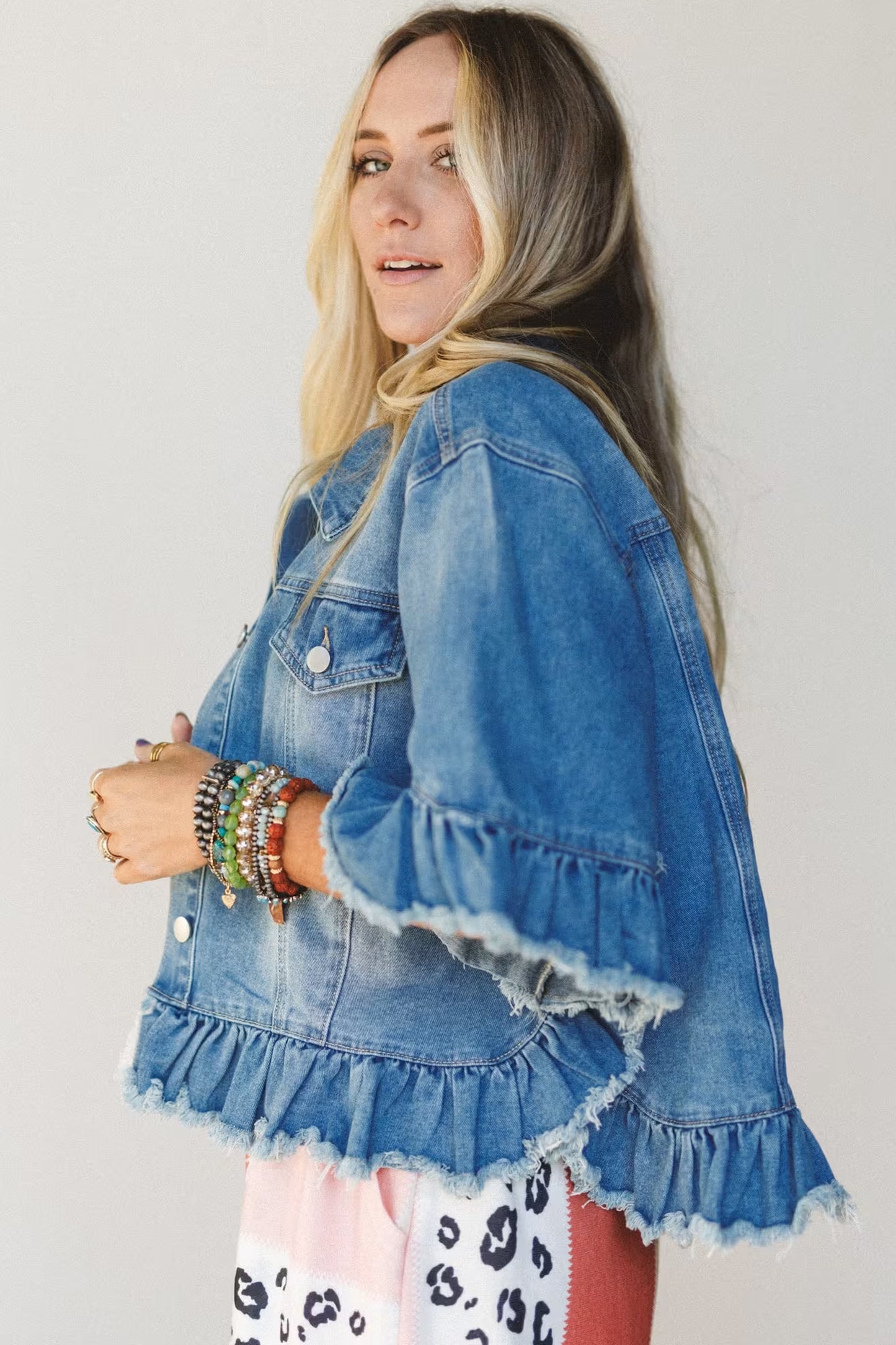 Ruffle Hem Denim Jacket