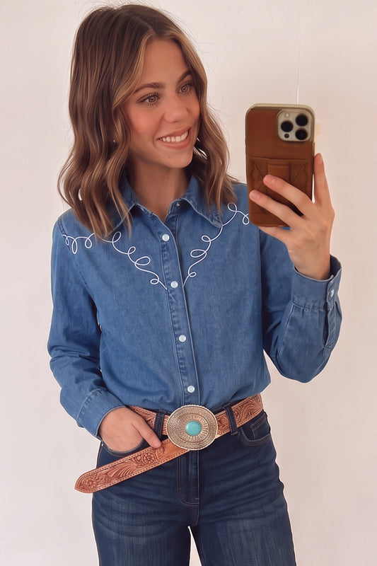 Denim Western Embroidered Shirt