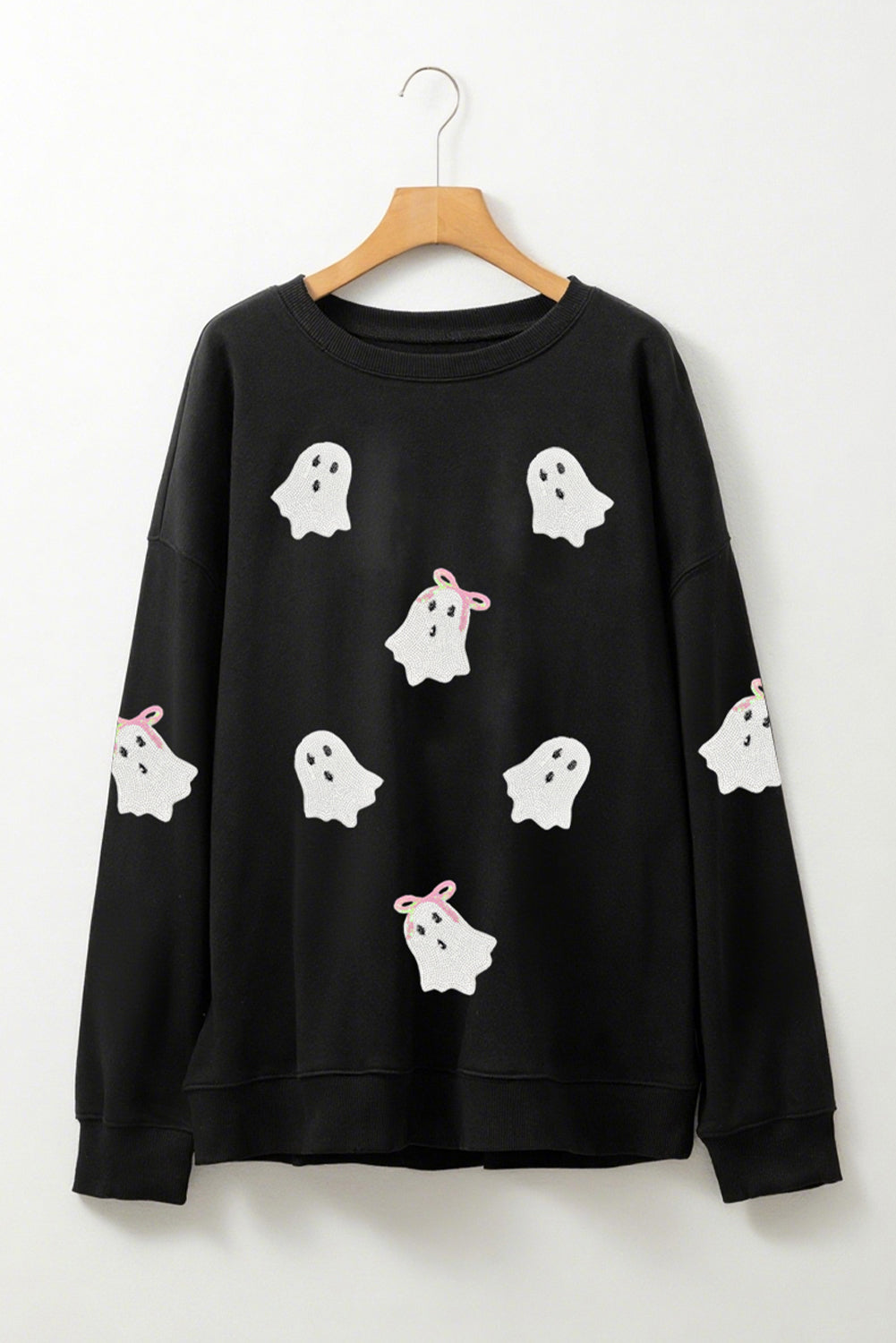 Black Sequin Cute Ghost Halloween Sweatshirt