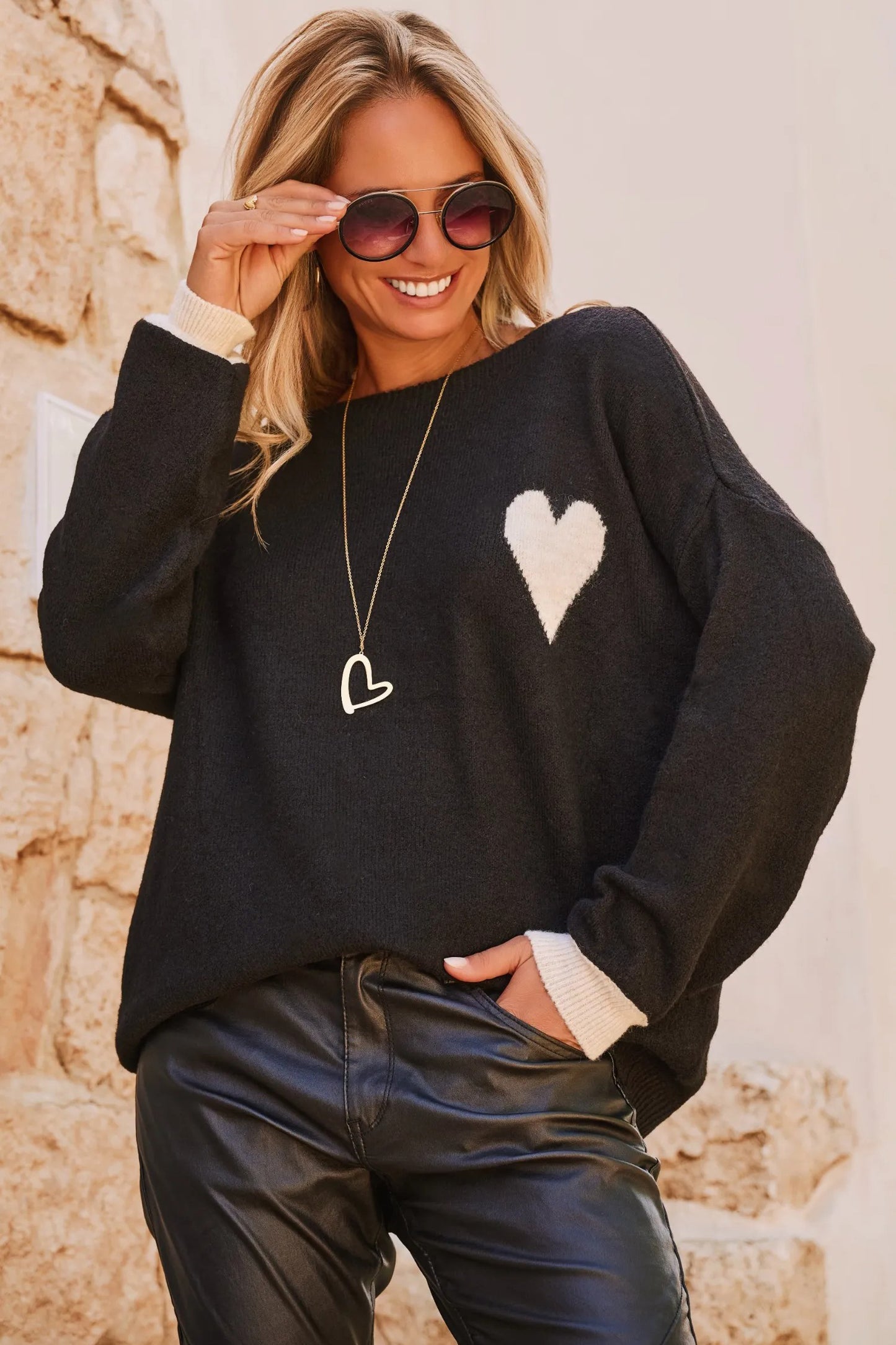 Heart Detail Oversized Sweater