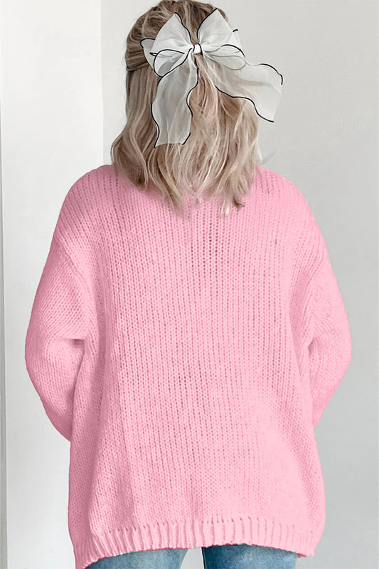 Light Pink Christmas Tree Open Front Cardigan