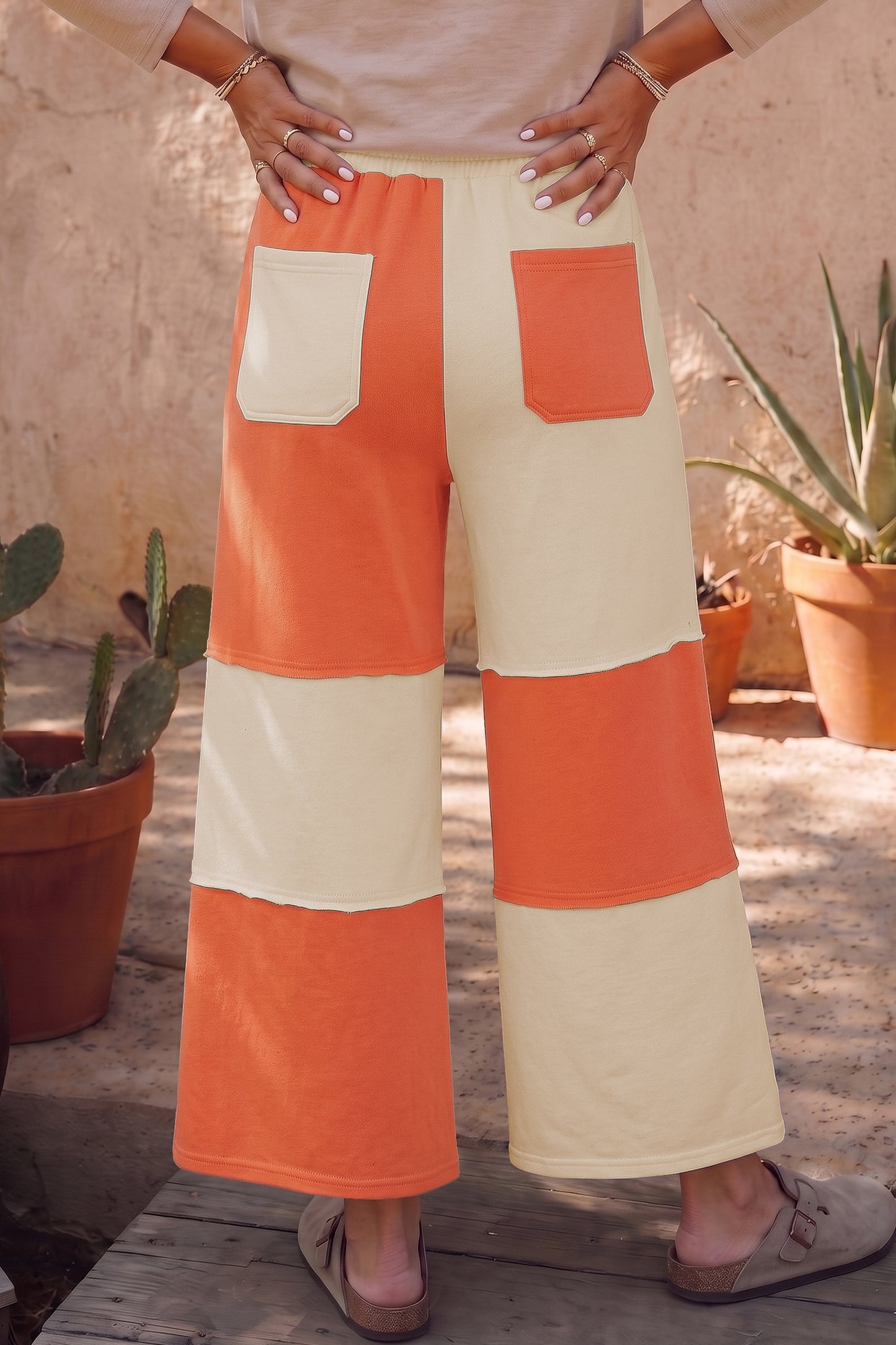 Raw Seam Patchwork Wide Leg Pants