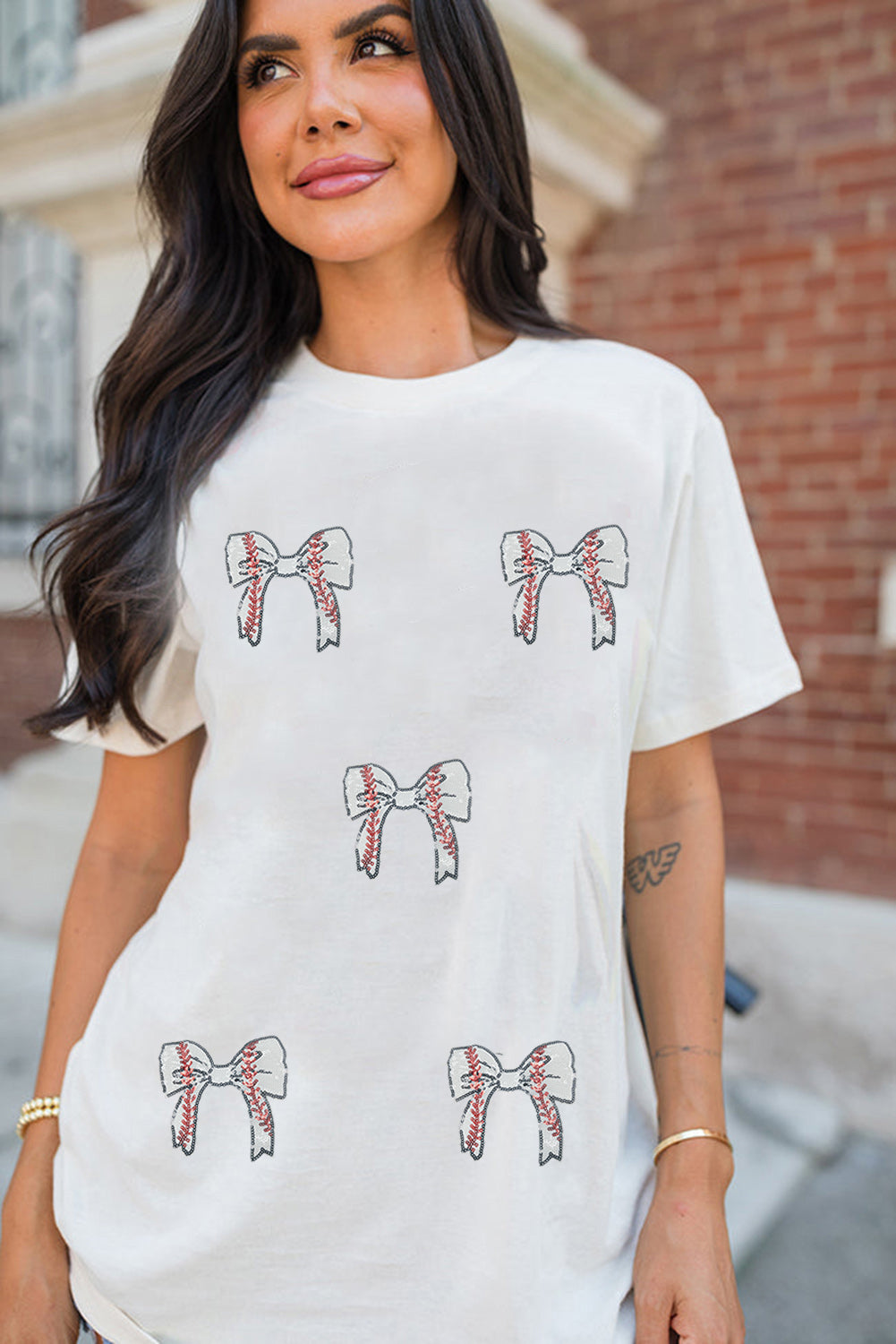 White Game Day Bow T Shirt