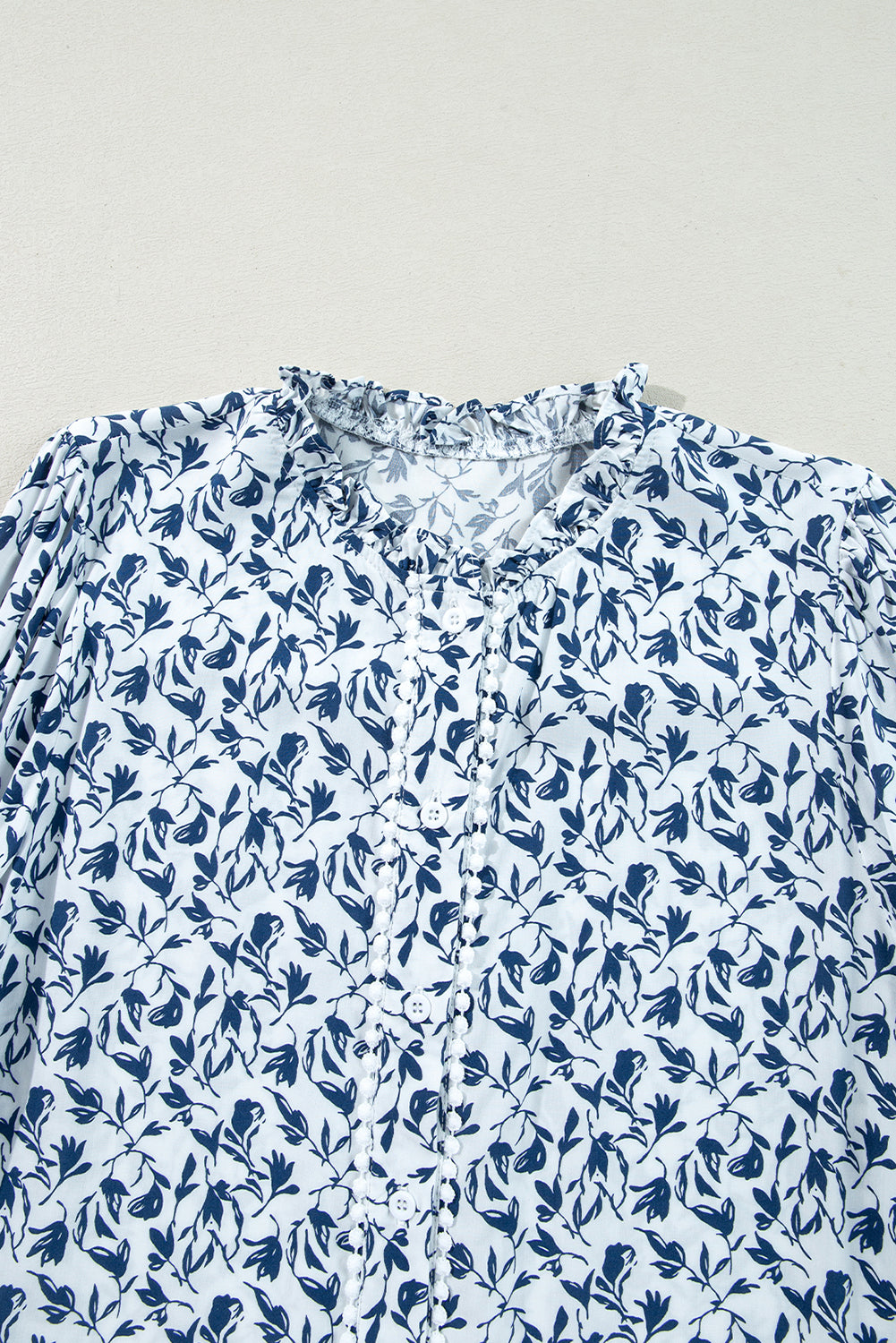 Blue Floral Lace Detail Shirt