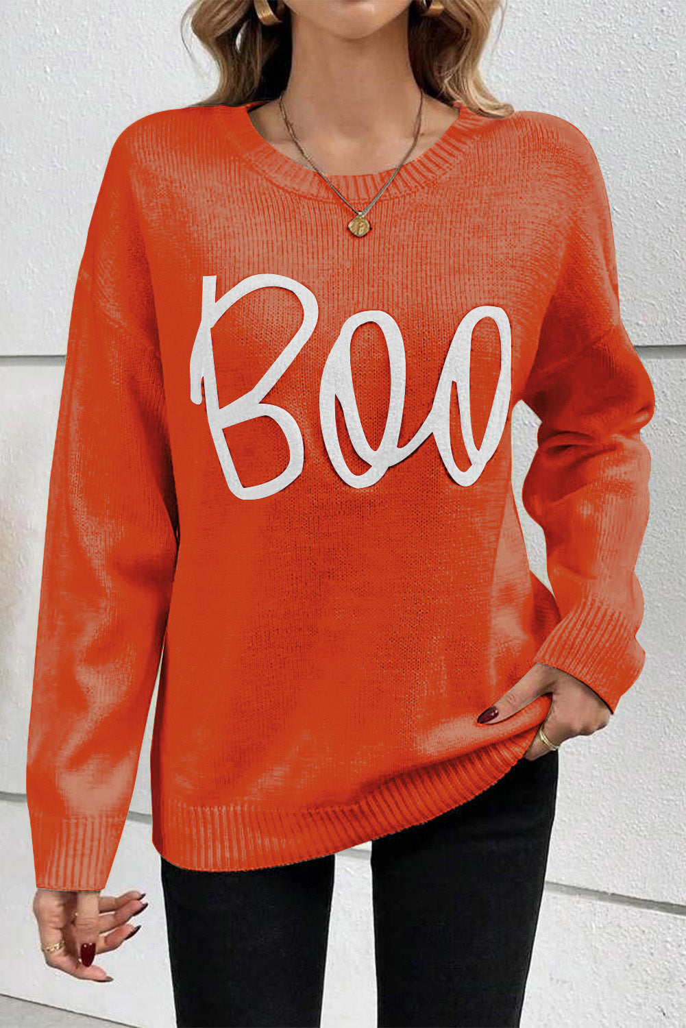 Orange Halloween Boo Sweater