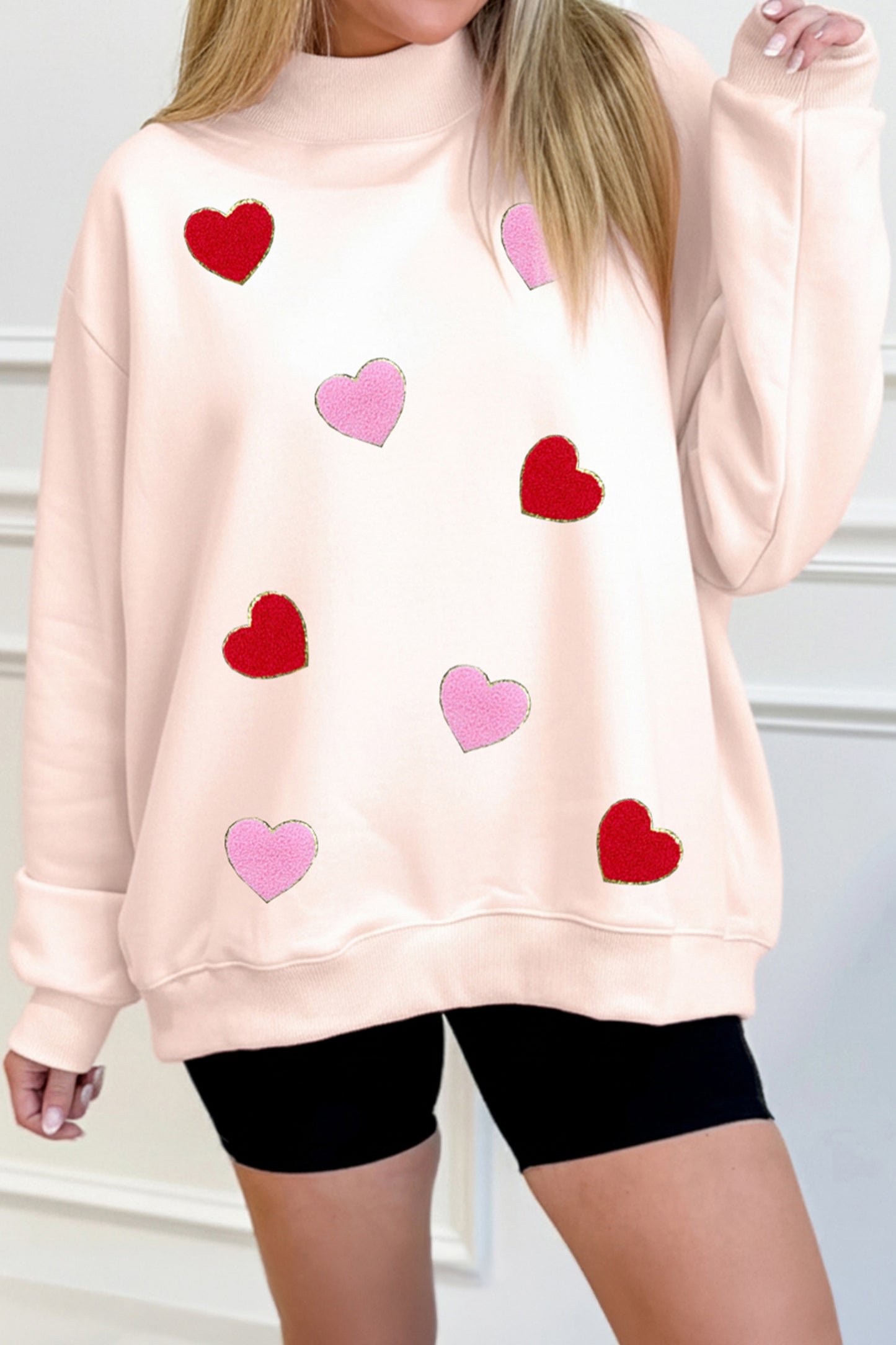 Light Pink Glitter Trim Hearts Sweatshirt