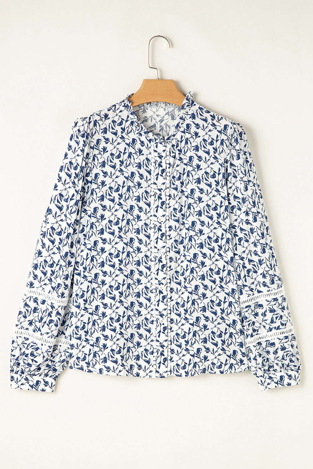 Blue Floral Lace Detail Shirt