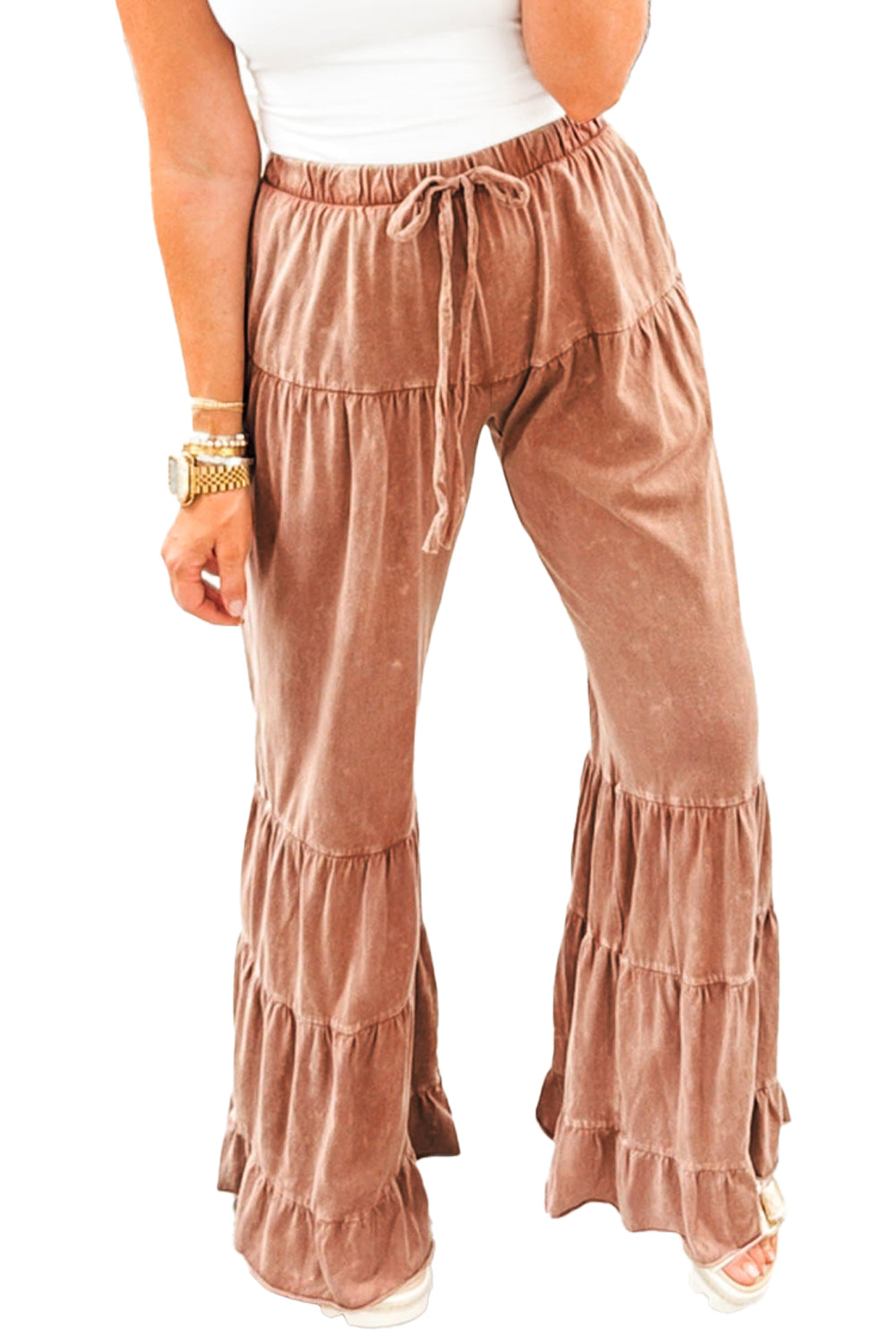 Velvet Tiered Flared Pants