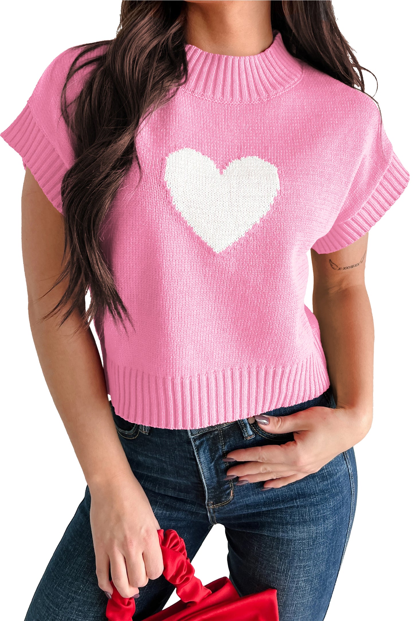 Heart Short Sleeve Sweater