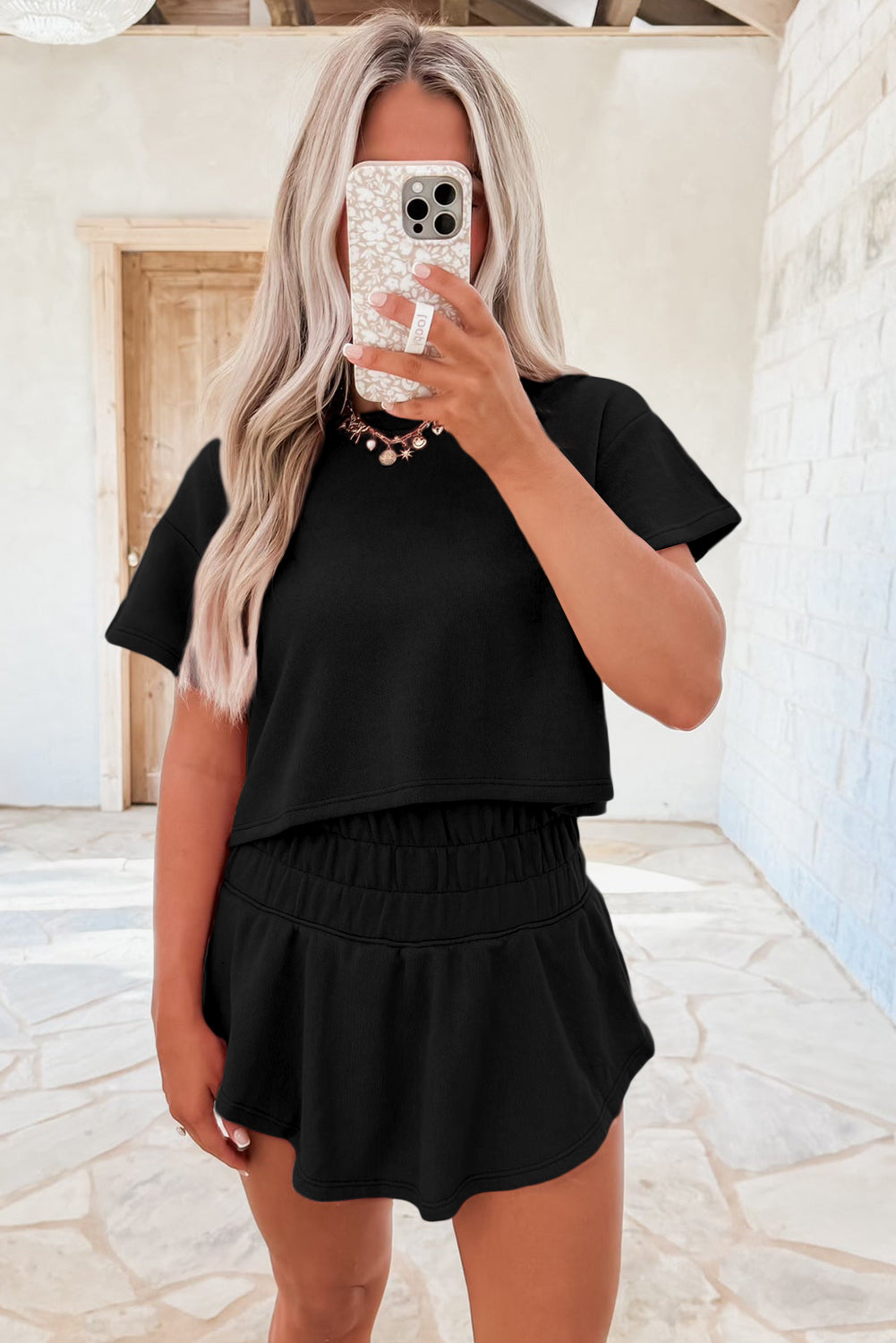 Cropped Tee and Ruffle Skort Set