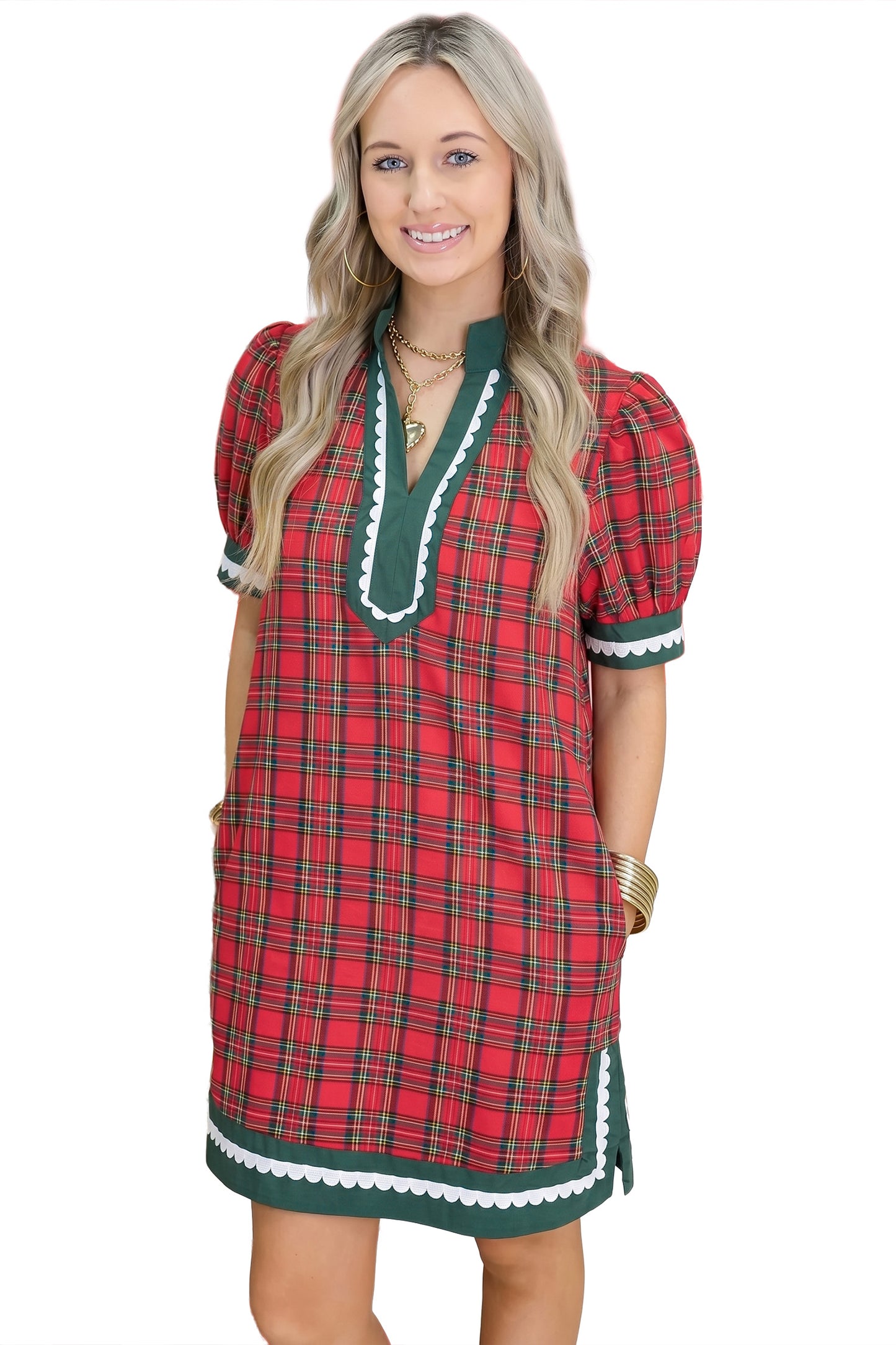 Red Plaid Shift Dress