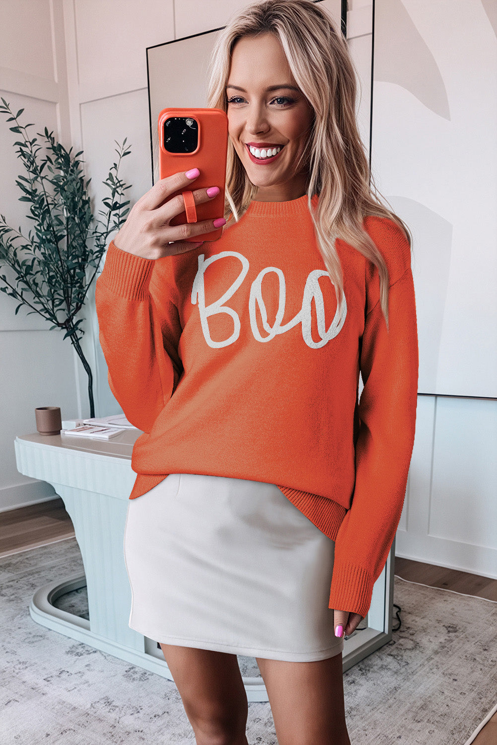 Orange Halloween Boo Sweater