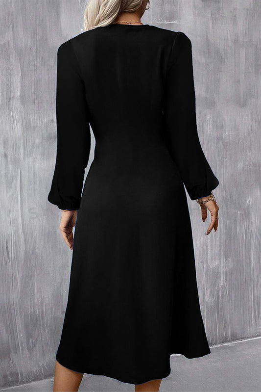 Black Lantern Sleeve Midi Dress