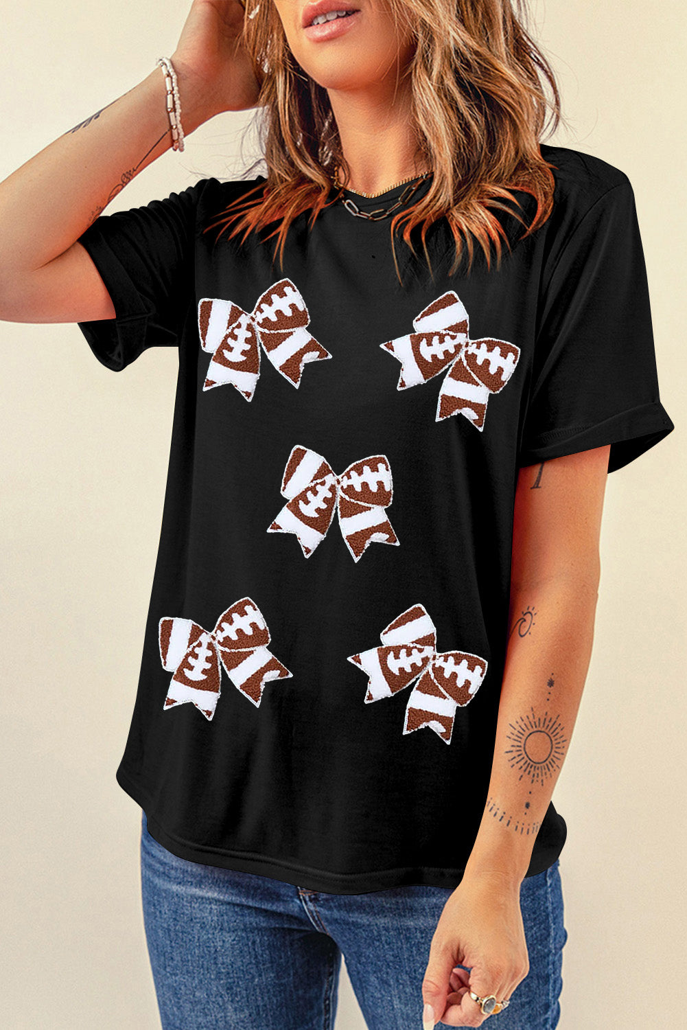 Black Game Day Sequin Football T Shirt
