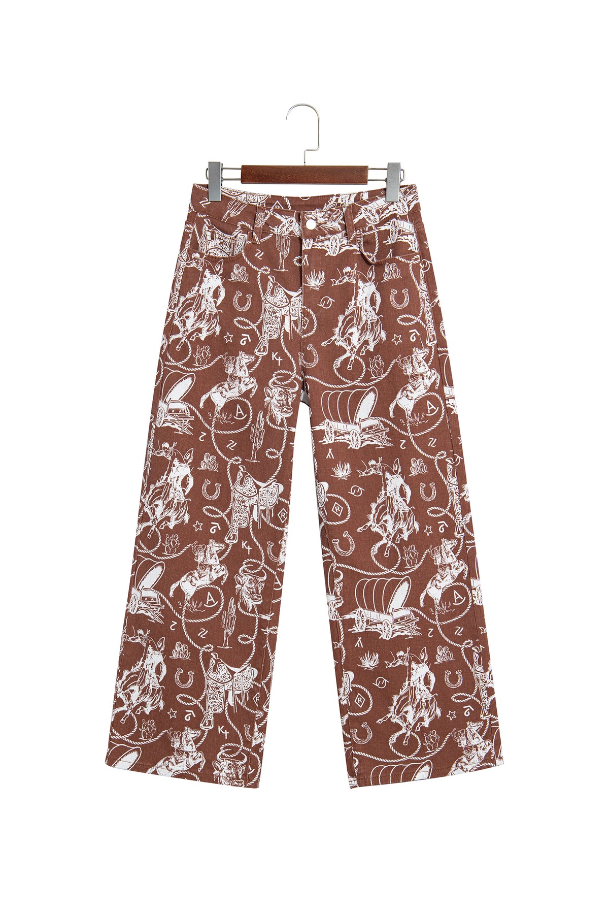 Brown Western Print Jeans