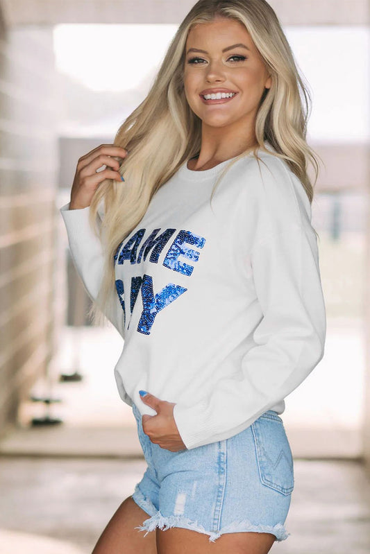 Blue Sequin Gameday Sweatshirt