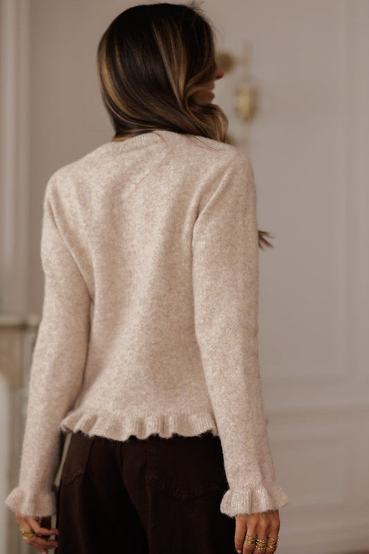 Oatmeal Ruffle Trim Cardigan