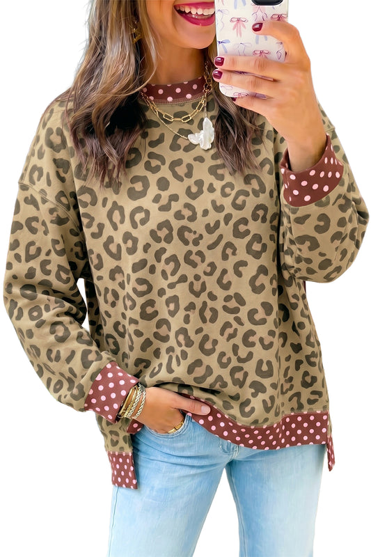 Leopard Polka Dot Trim Top