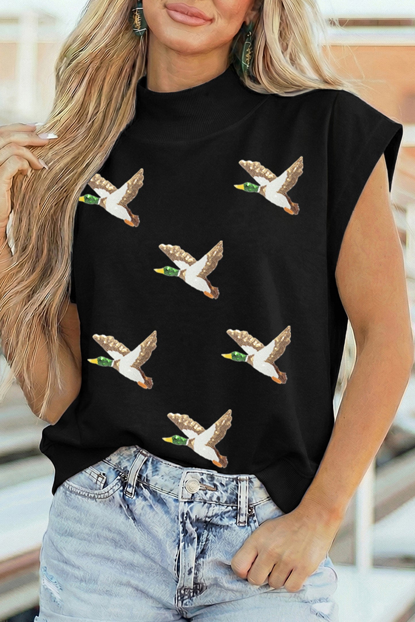 Black Sequin Mallard Tee