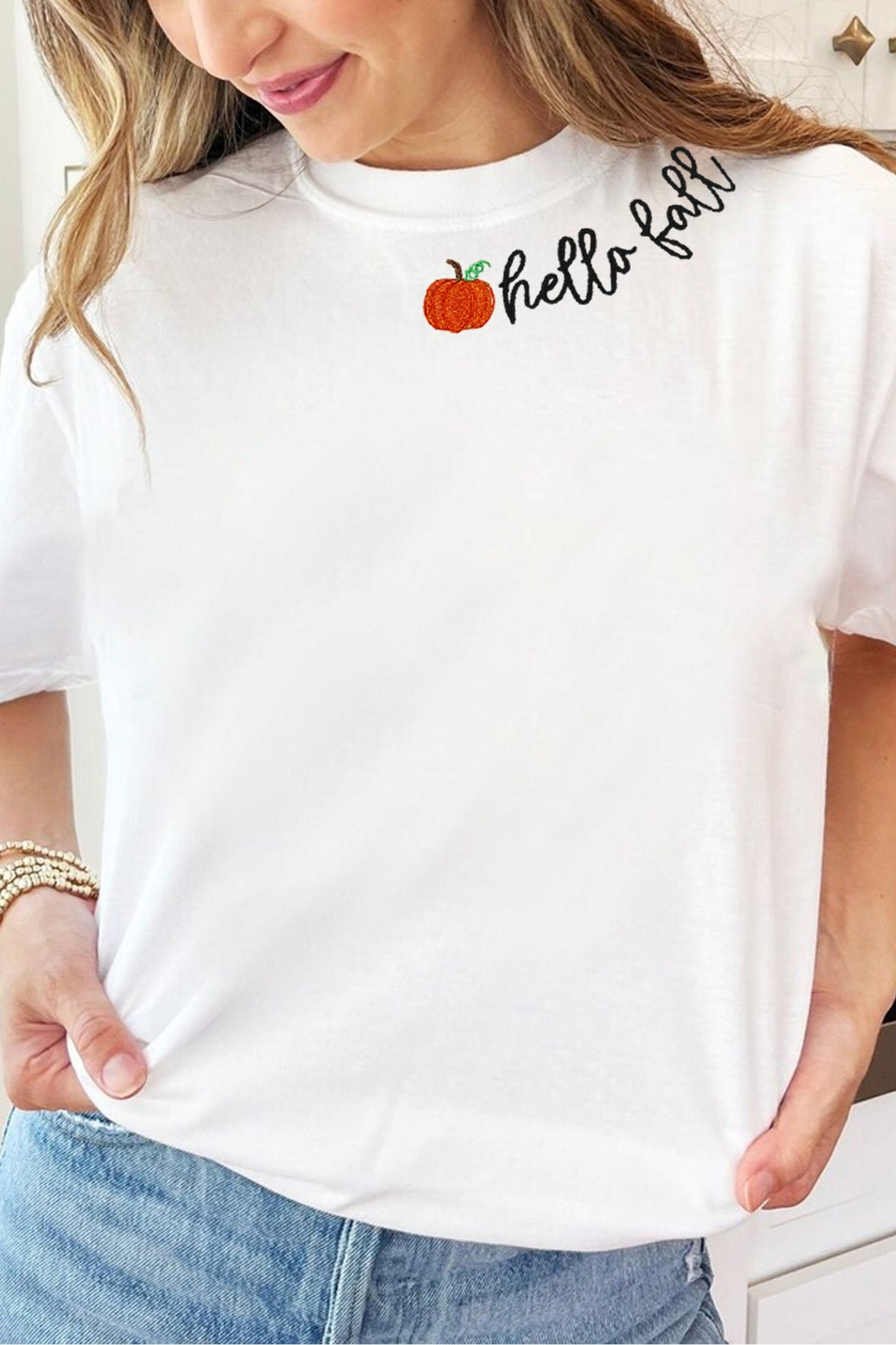 hello fall Embroidered Tee