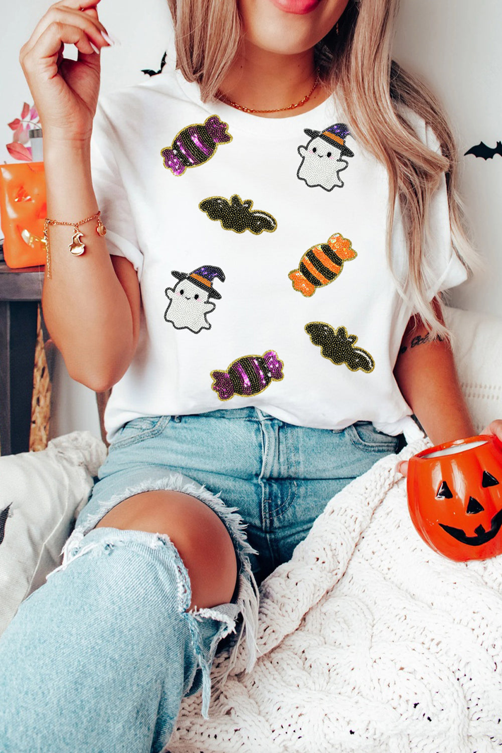 Whimsical Sequined Halloween Tee