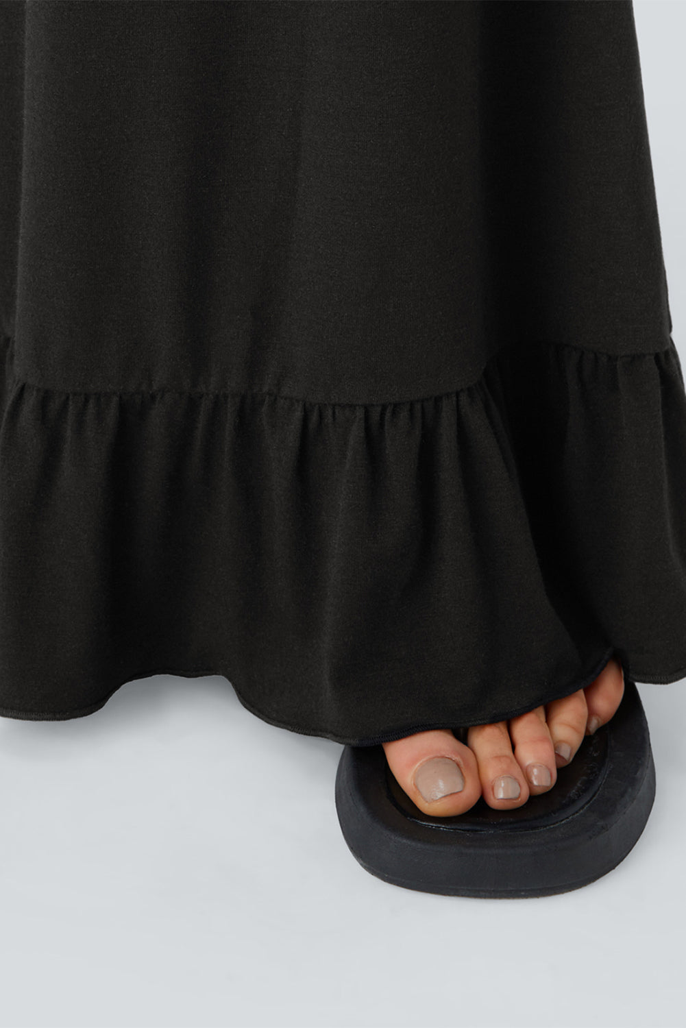 Black Ruffle Hem Wide Leg Pants