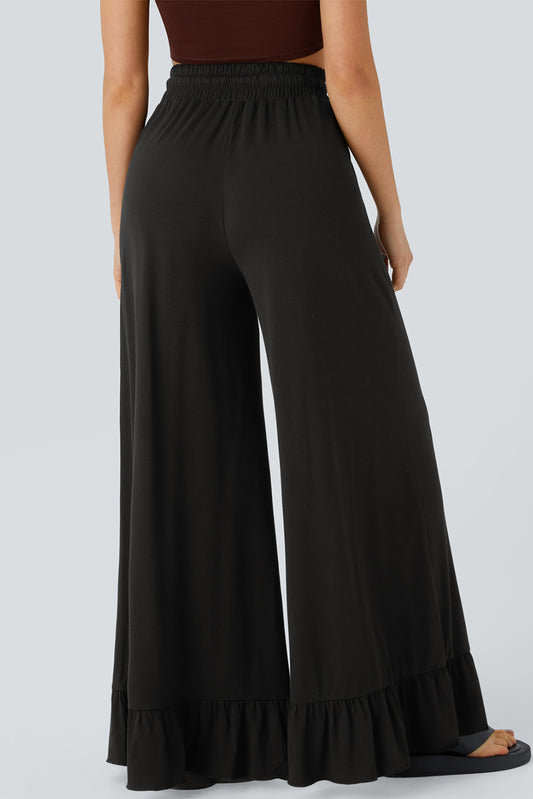 Black Ruffle Hem Wide Leg Pants