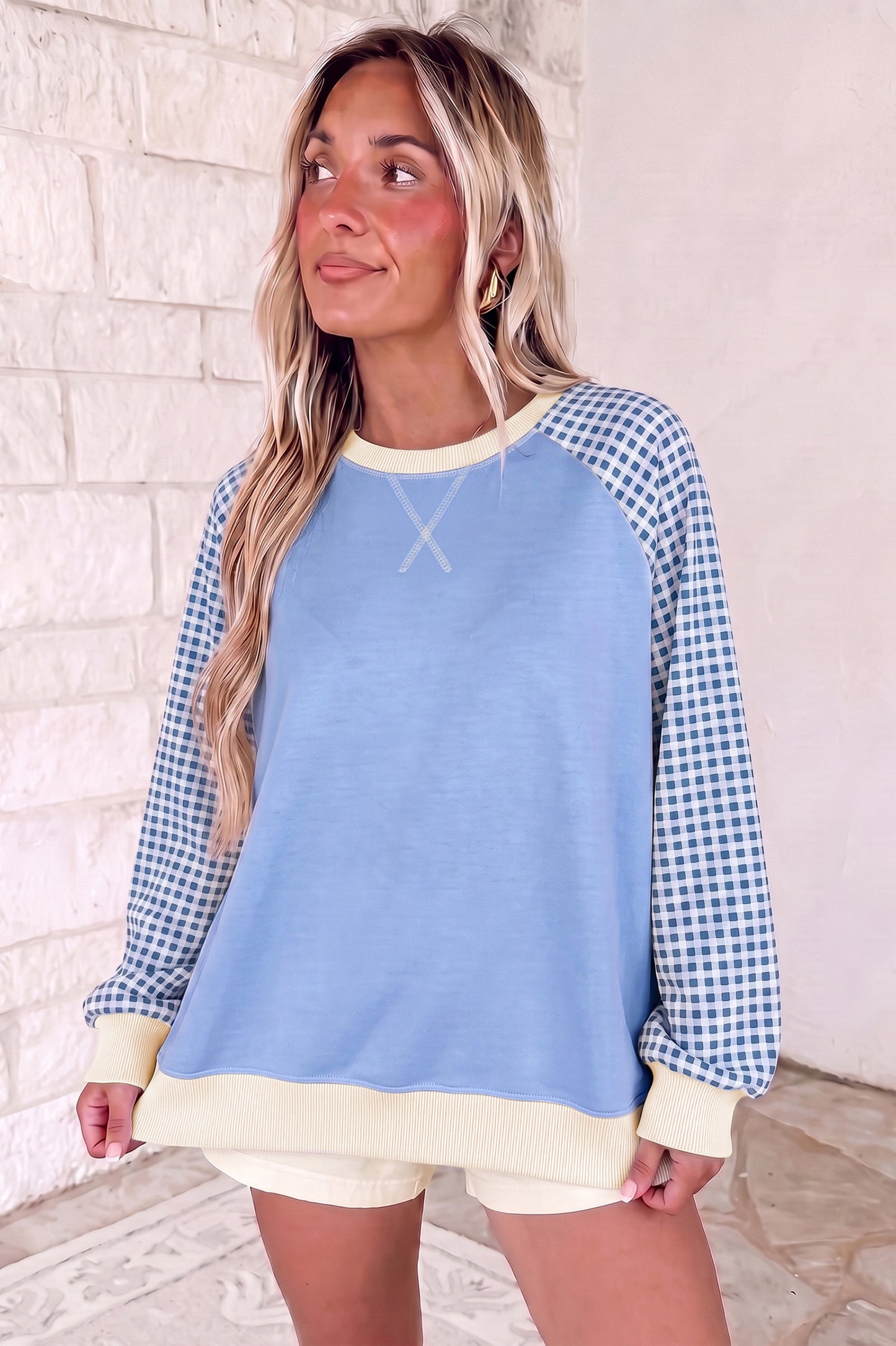Plaid Sleeve Sweatshirt