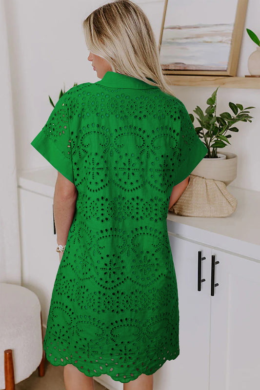 Green Eyelet Shift Dress